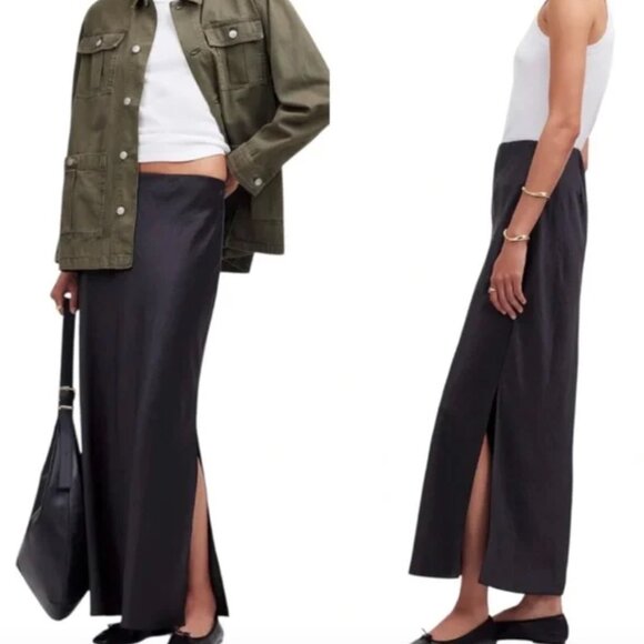 Madewell Black Maxi Slip Skirt With Side Slit Size 10 - Picture 1 of 8